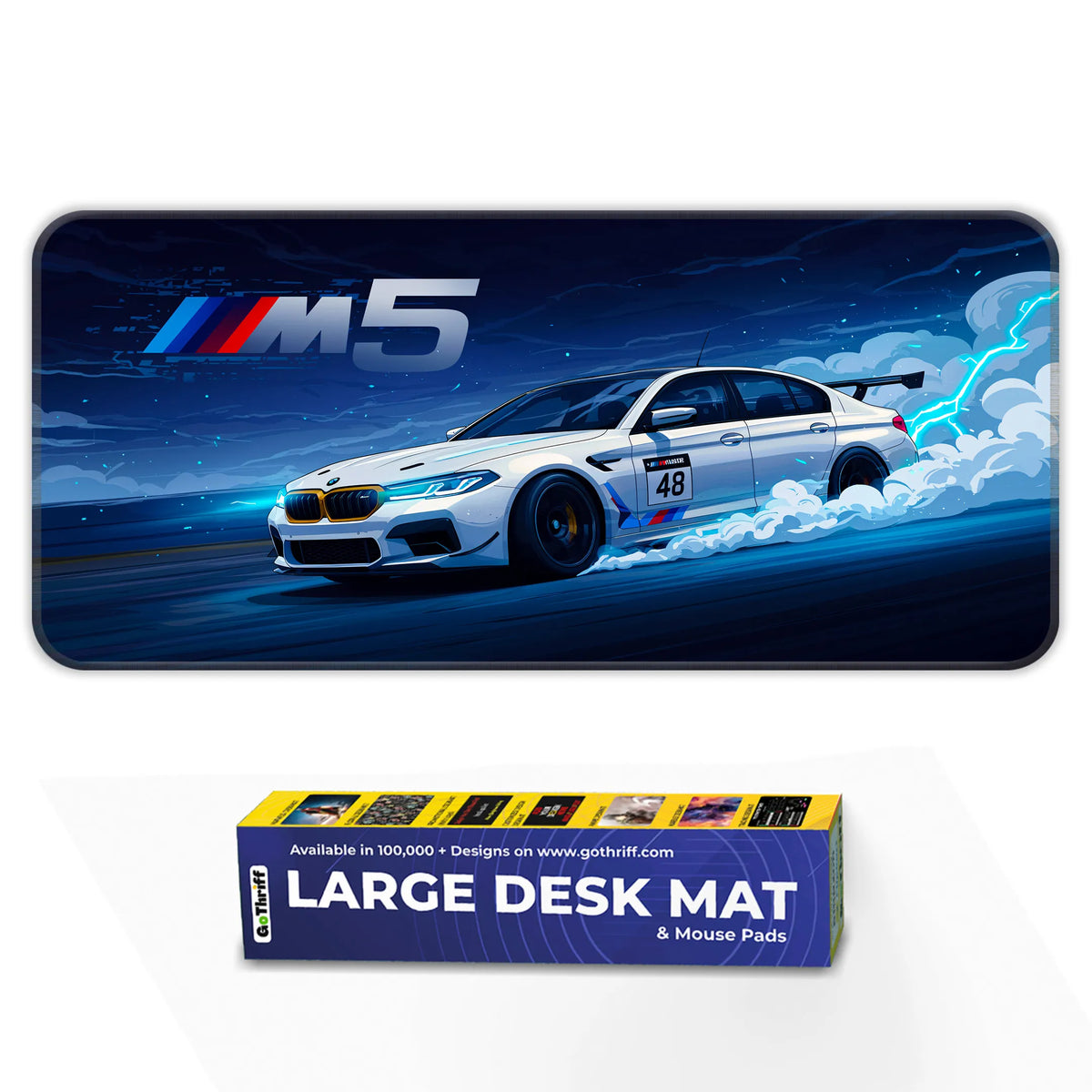 BMW M5 White Drift Racing Anime Style Deskmat