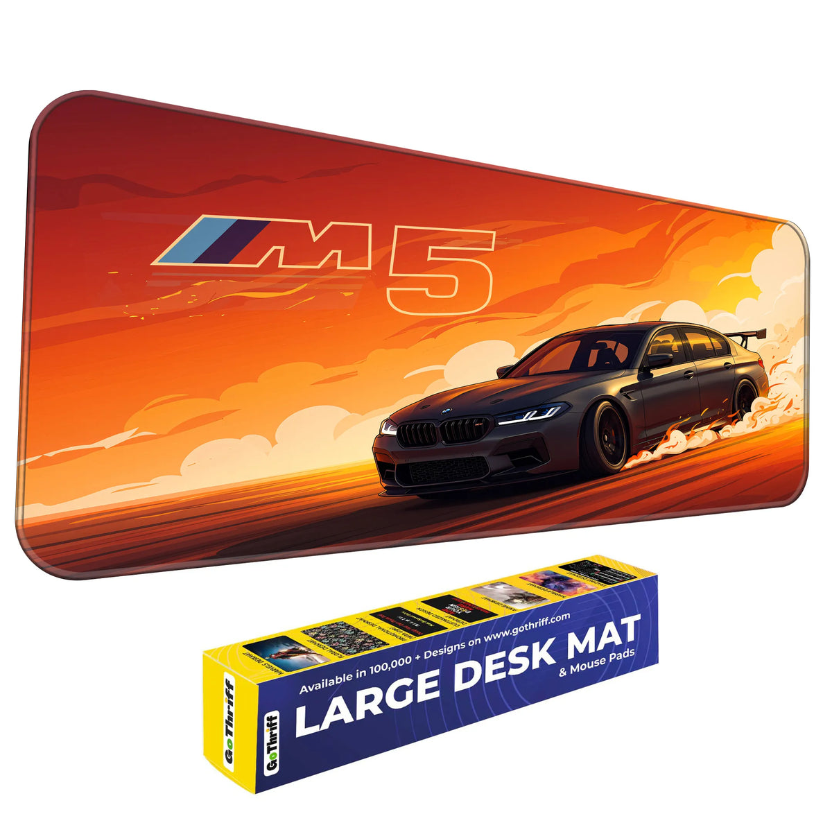 BMW M5 Orange Sunset Drift Racing Deskmat