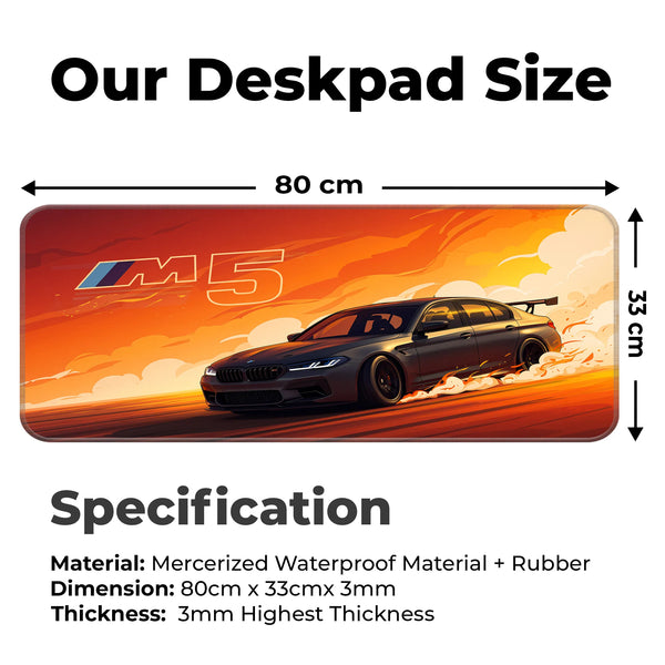 BMW M5 Orange Sunset Drift Racing Deskmat