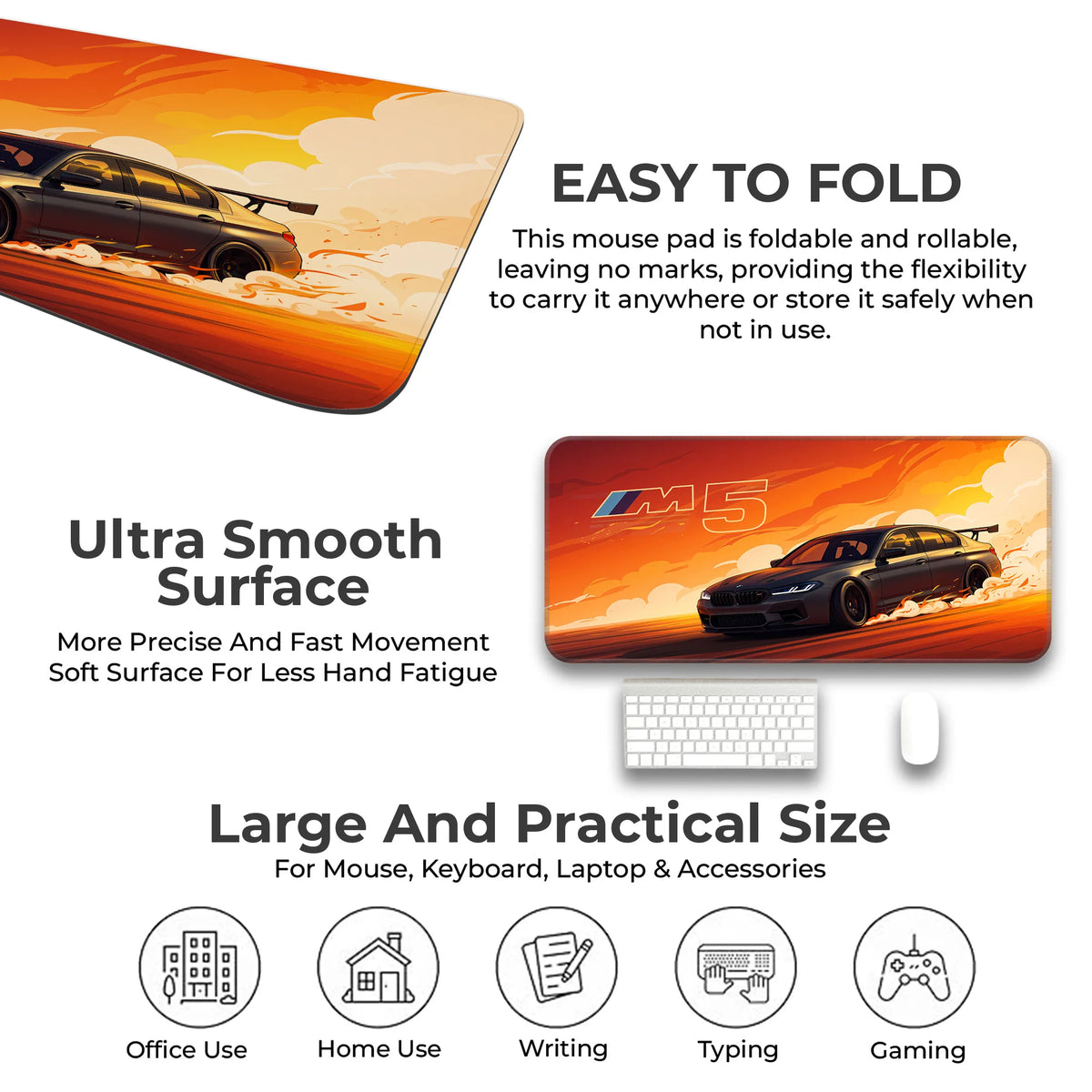BMW M5 Orange Sunset Drift Racing Deskmat