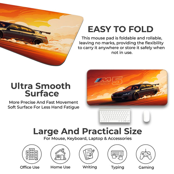 BMW M5 Orange Sunset Drift Racing Deskmat