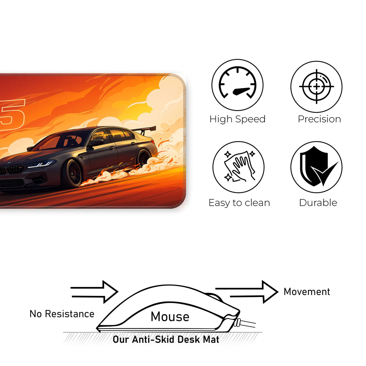 BMW M5 Orange Sunset Drift Racing Deskmat