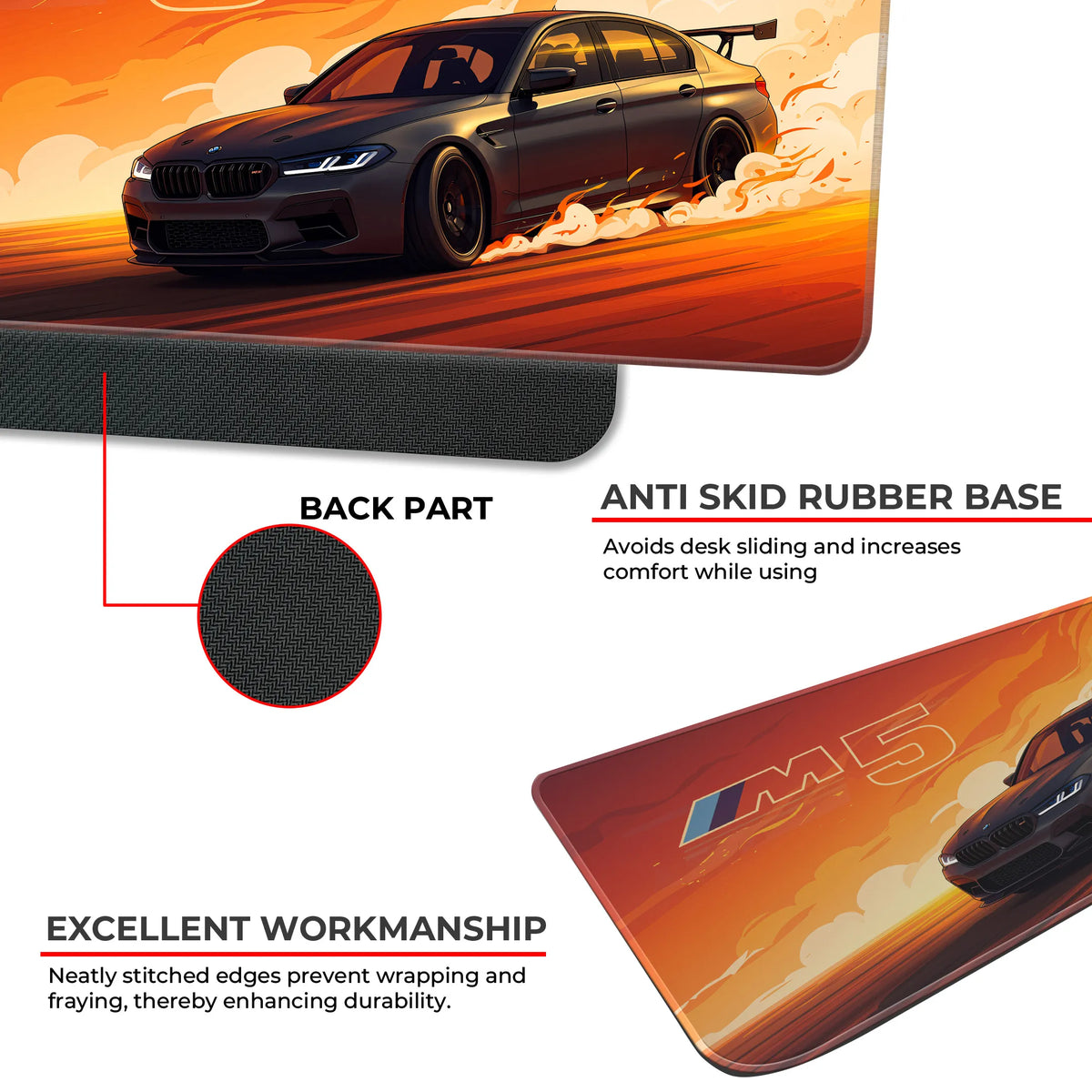 BMW M5 Orange Sunset Drift Racing Deskmat