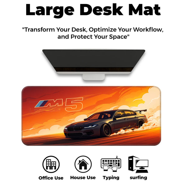 BMW M5 Orange Sunset Drift Racing Deskmat