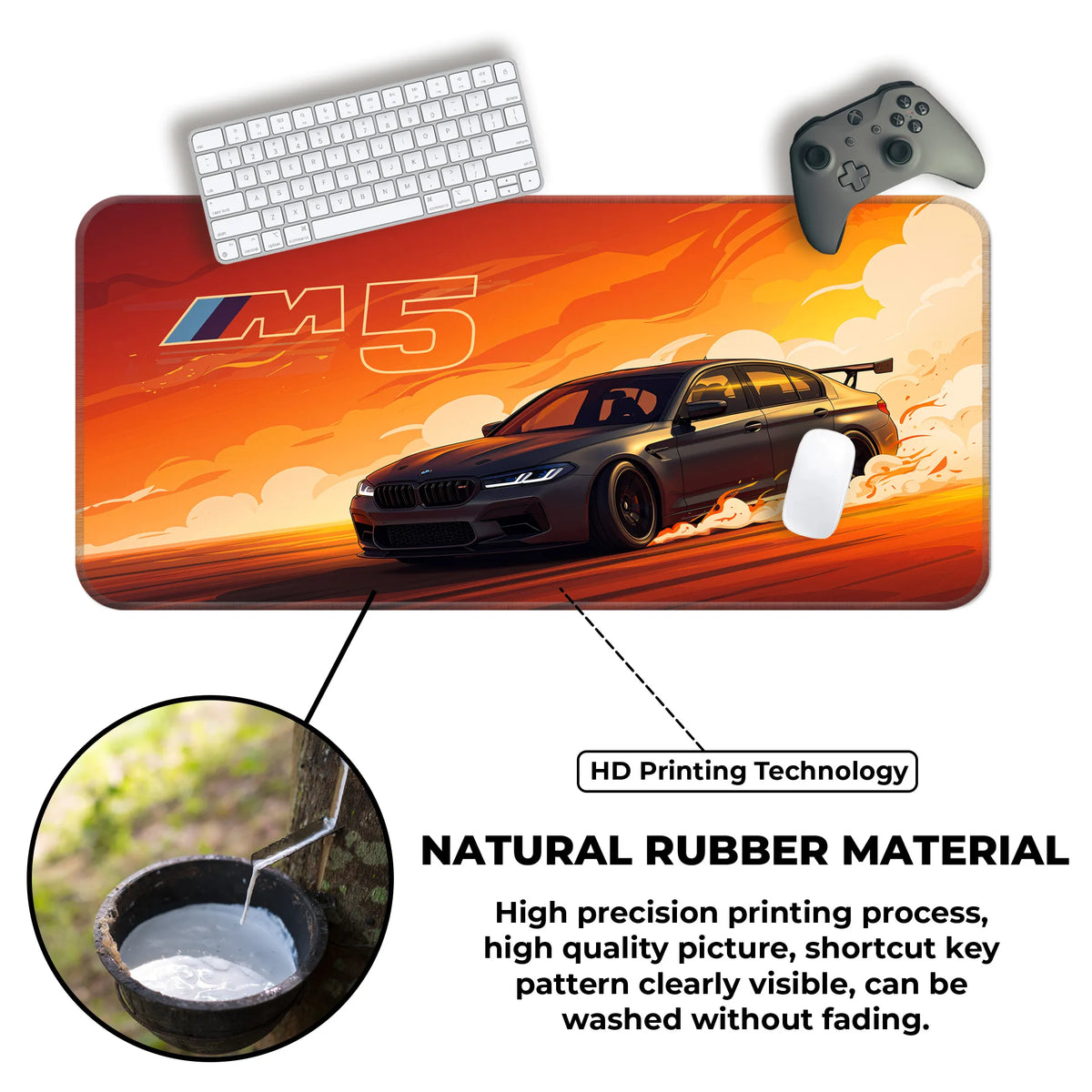 BMW M5 Orange Sunset Drift Racing Deskmat