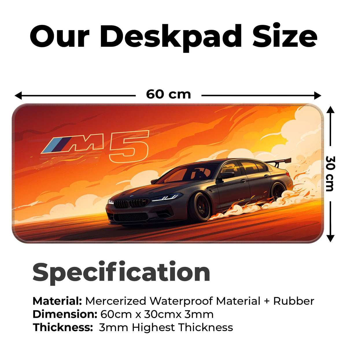 BMW M5 Orange Sunset Drift Racing Deskmat