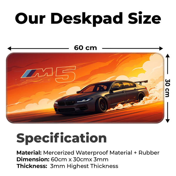 BMW M5 Orange Sunset Drift Racing Deskmat