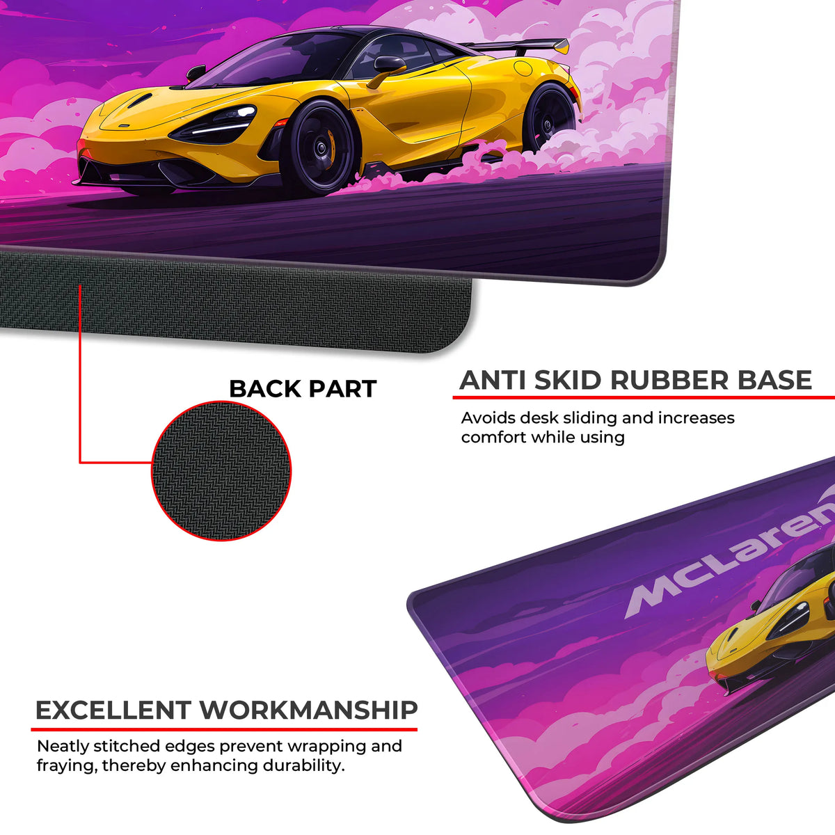 McLaren Yellow Drift Racing Supercar Deskmat