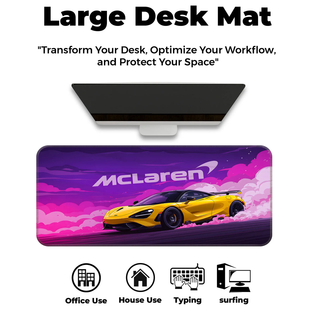 McLaren Yellow Drift Racing Supercar Deskmat