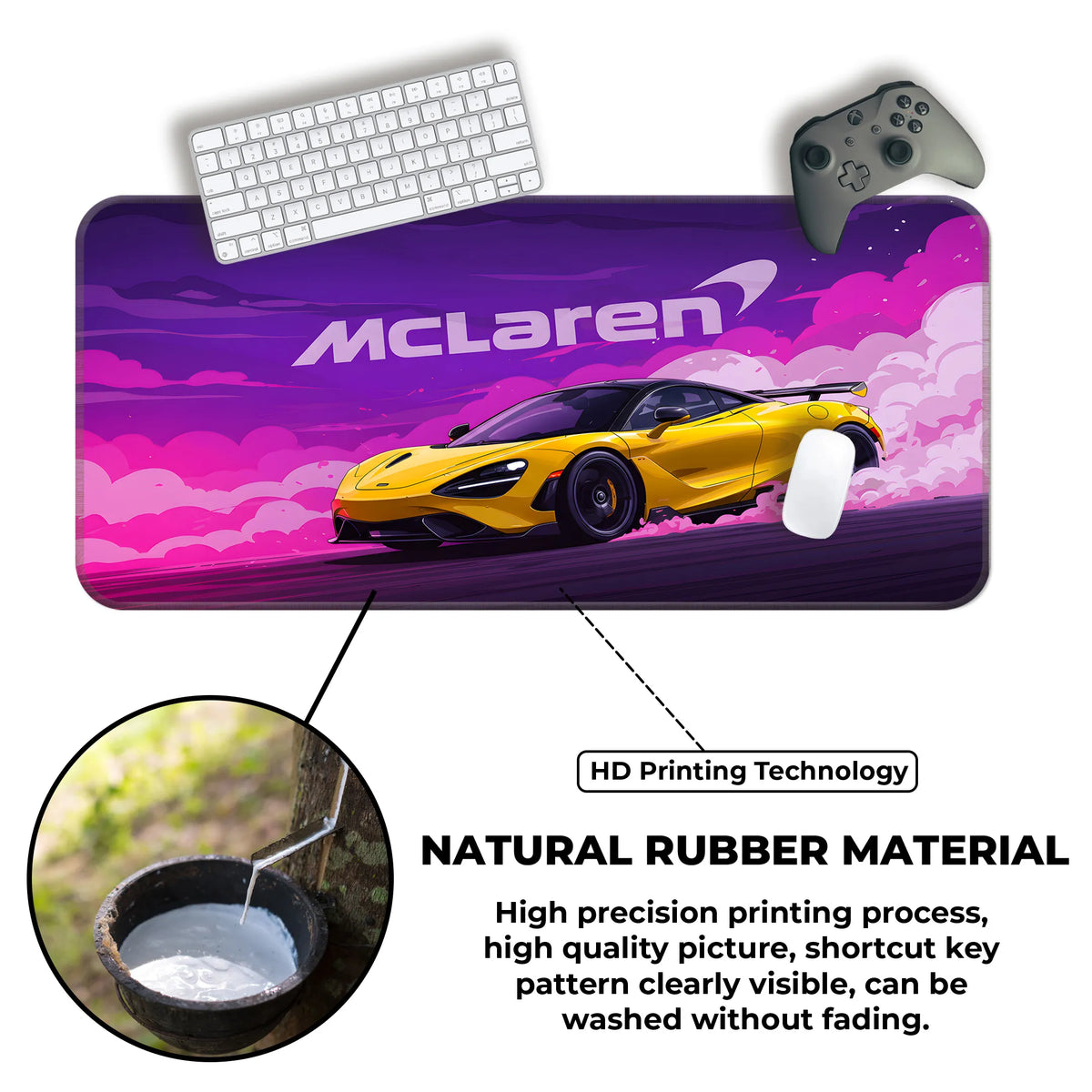 McLaren Yellow Drift Racing Supercar Deskmat
