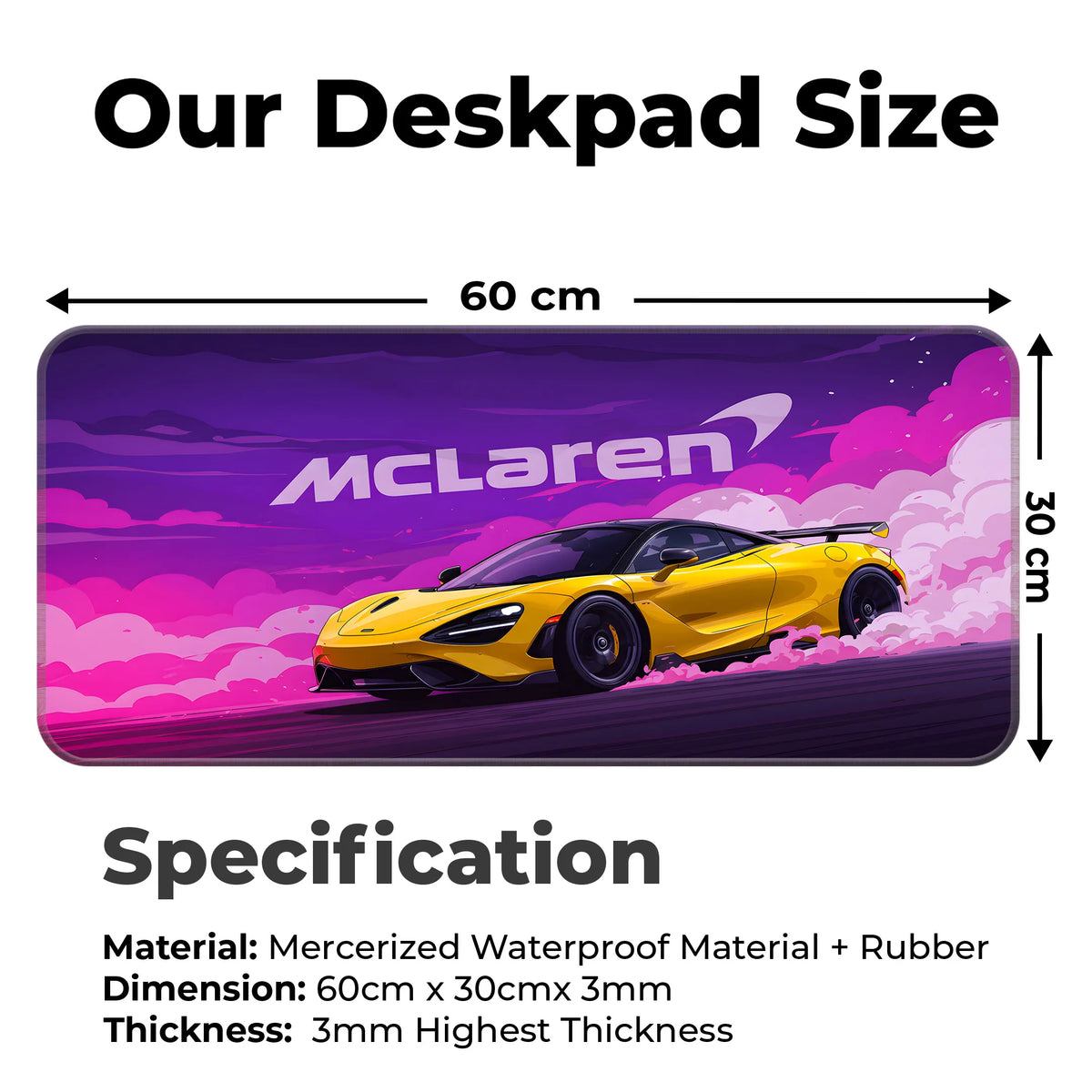 McLaren Yellow Drift Racing Supercar Deskmat