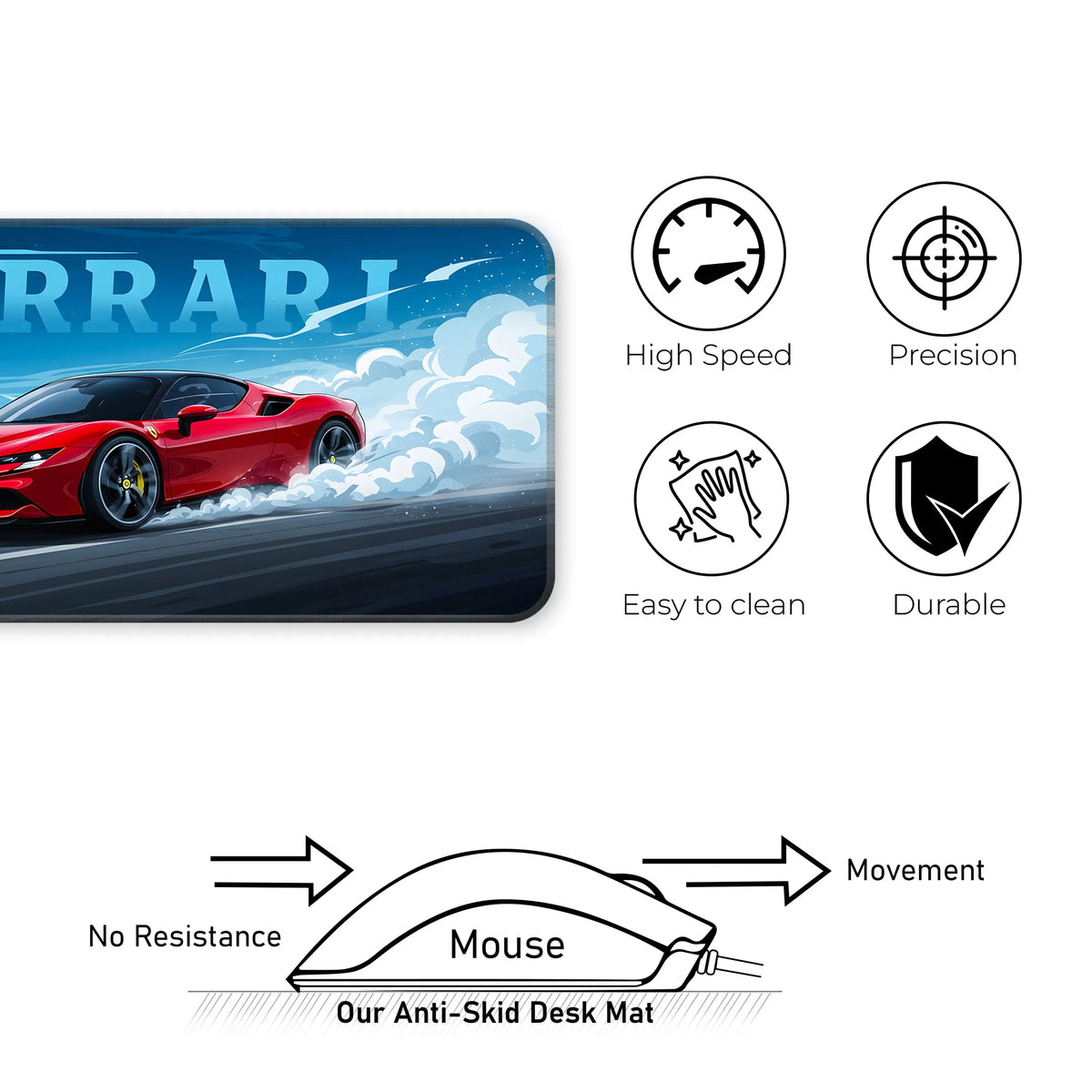 Ferrari Red Supercar Drift Racing Deskmat