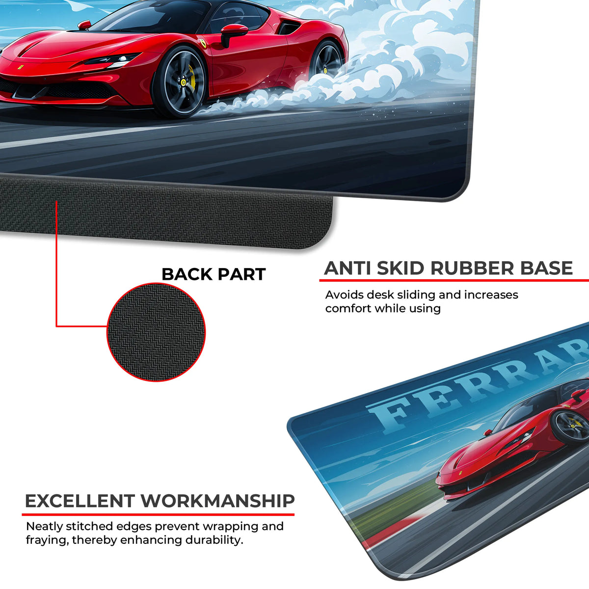 Ferrari Red Supercar Drift Racing Deskmat