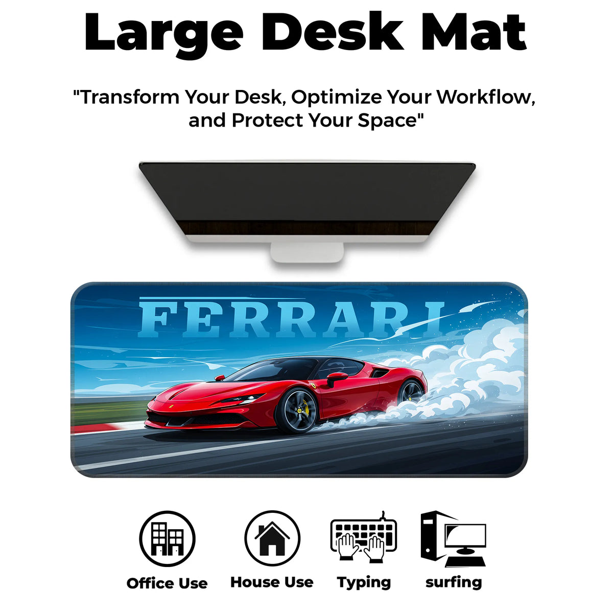 Ferrari Red Supercar Drift Racing Deskmat