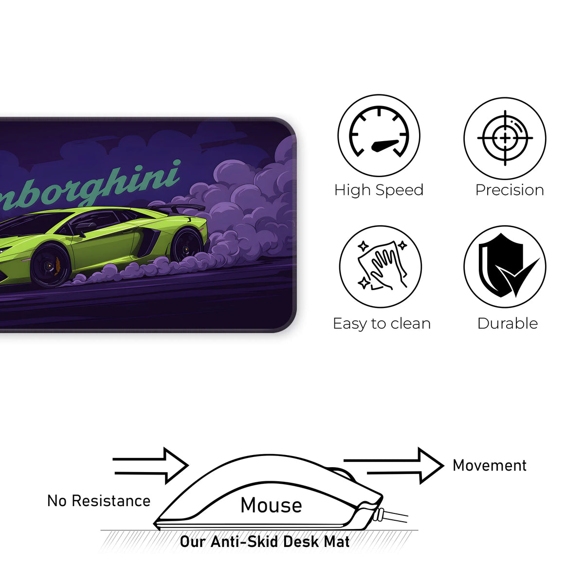 Lamborghini Green Drift Racing Supercar Deskmat