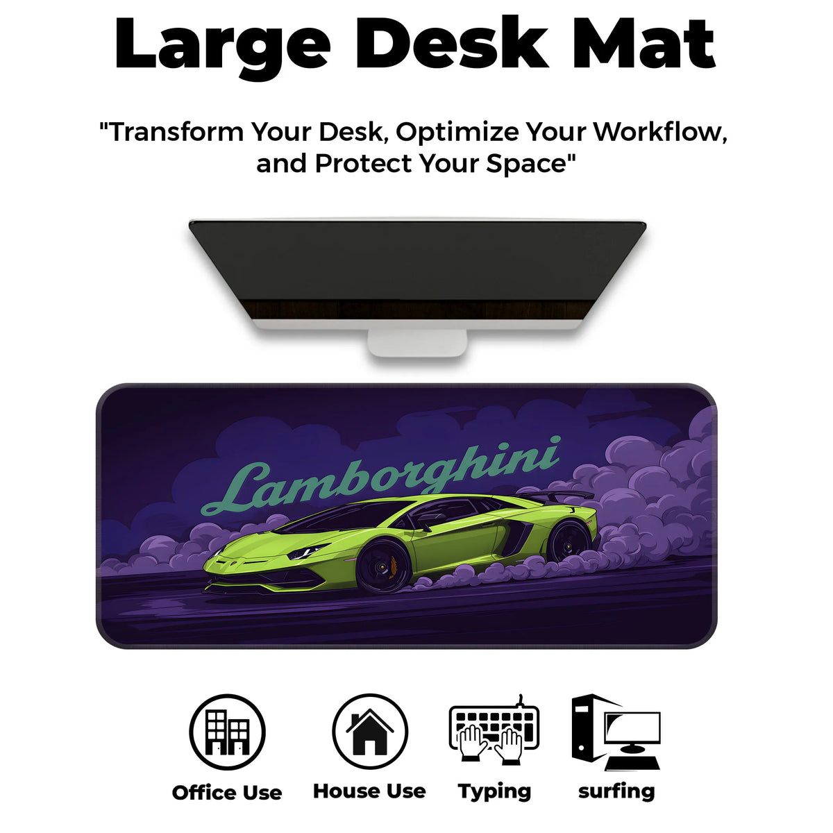 Lamborghini Green Drift Racing Supercar Deskmat