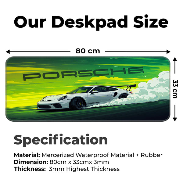 Porsche White GT Drift Racing Deskmat