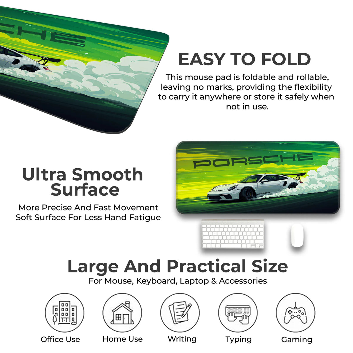 Porsche White GT Drift Racing Deskmat