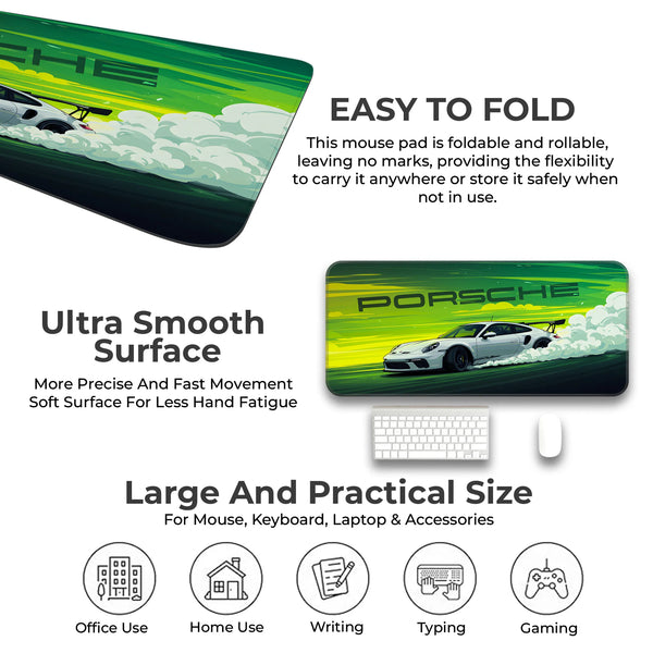 Porsche White GT Drift Racing Deskmat