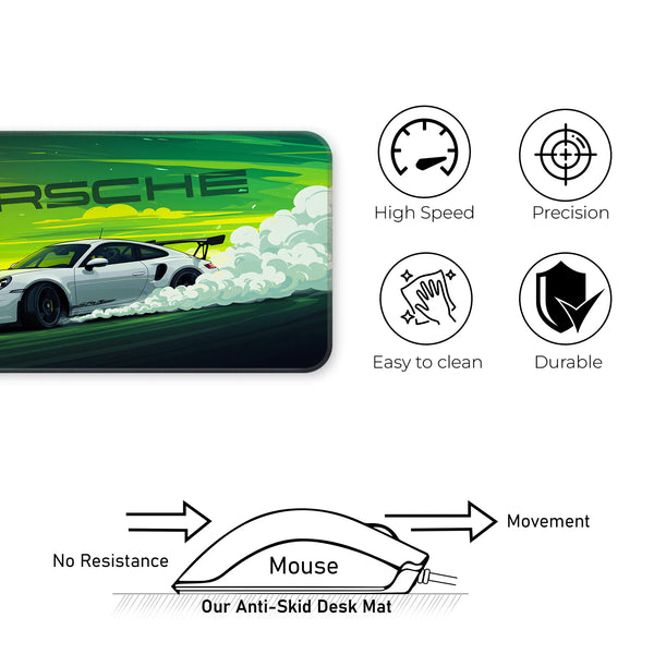 Porsche White GT Drift Racing Deskmat