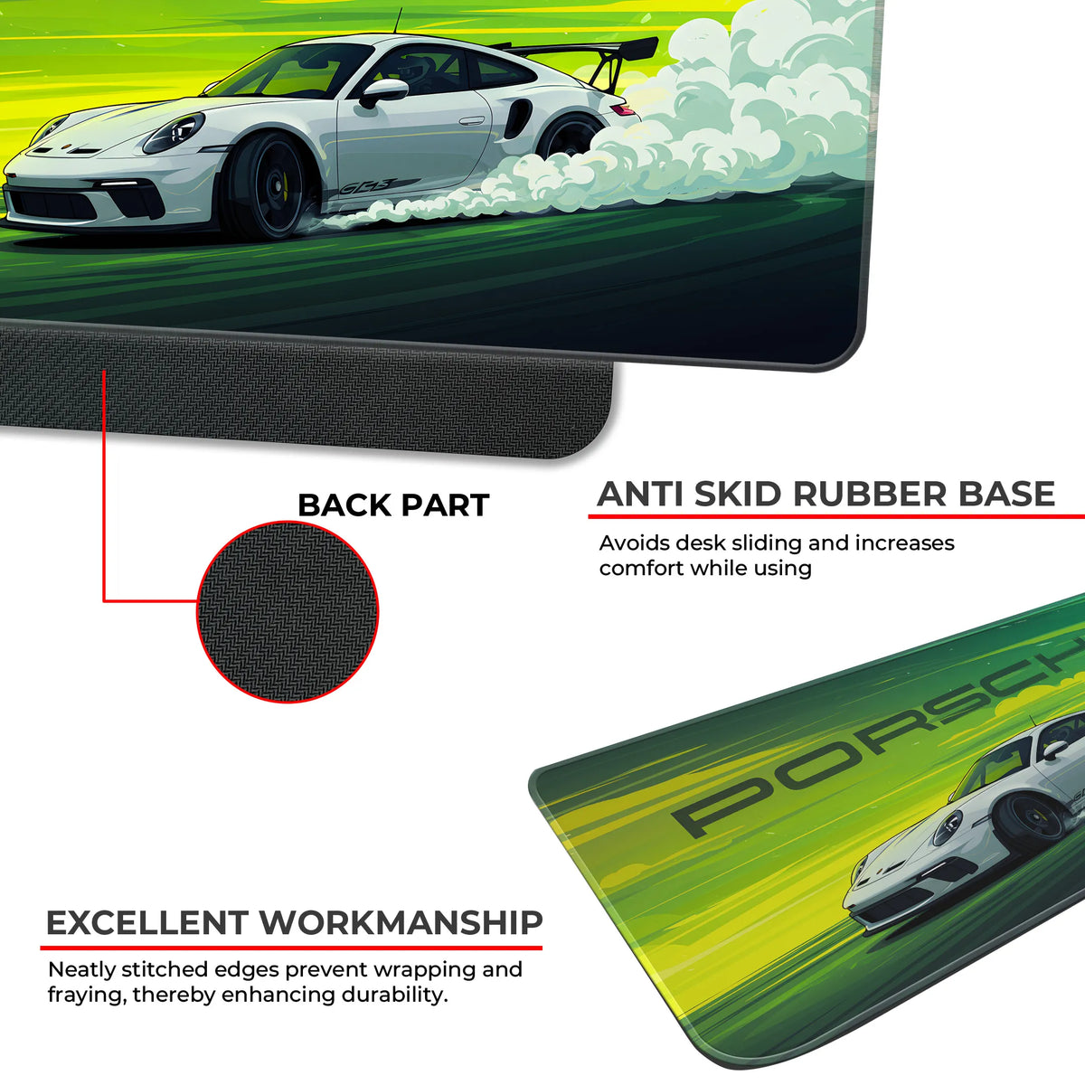 Porsche White GT Drift Racing Deskmat