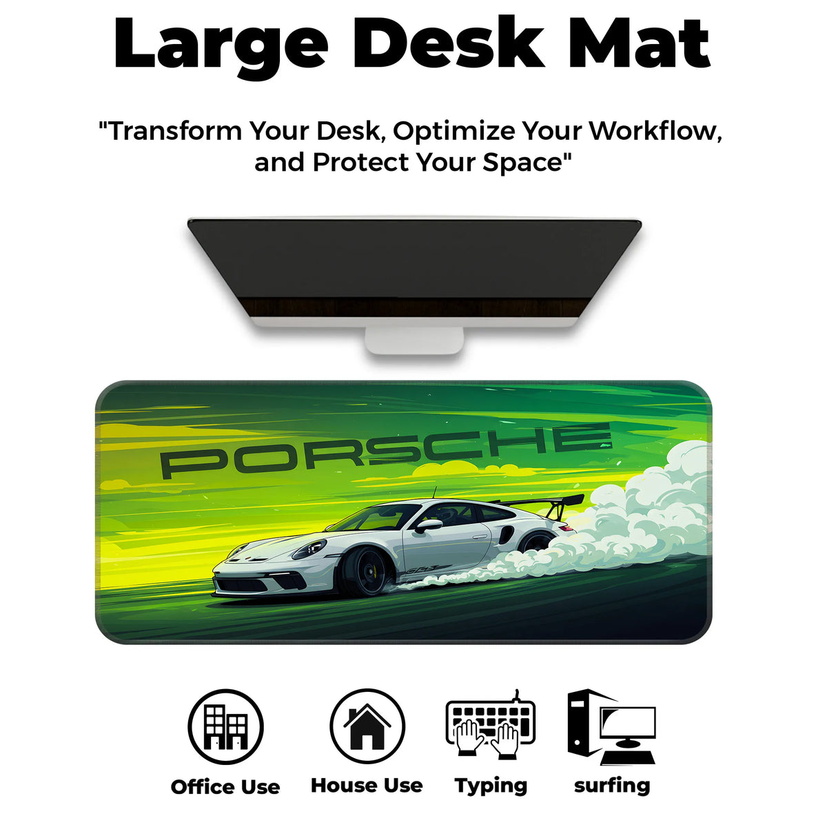Porsche White GT Drift Racing Deskmat