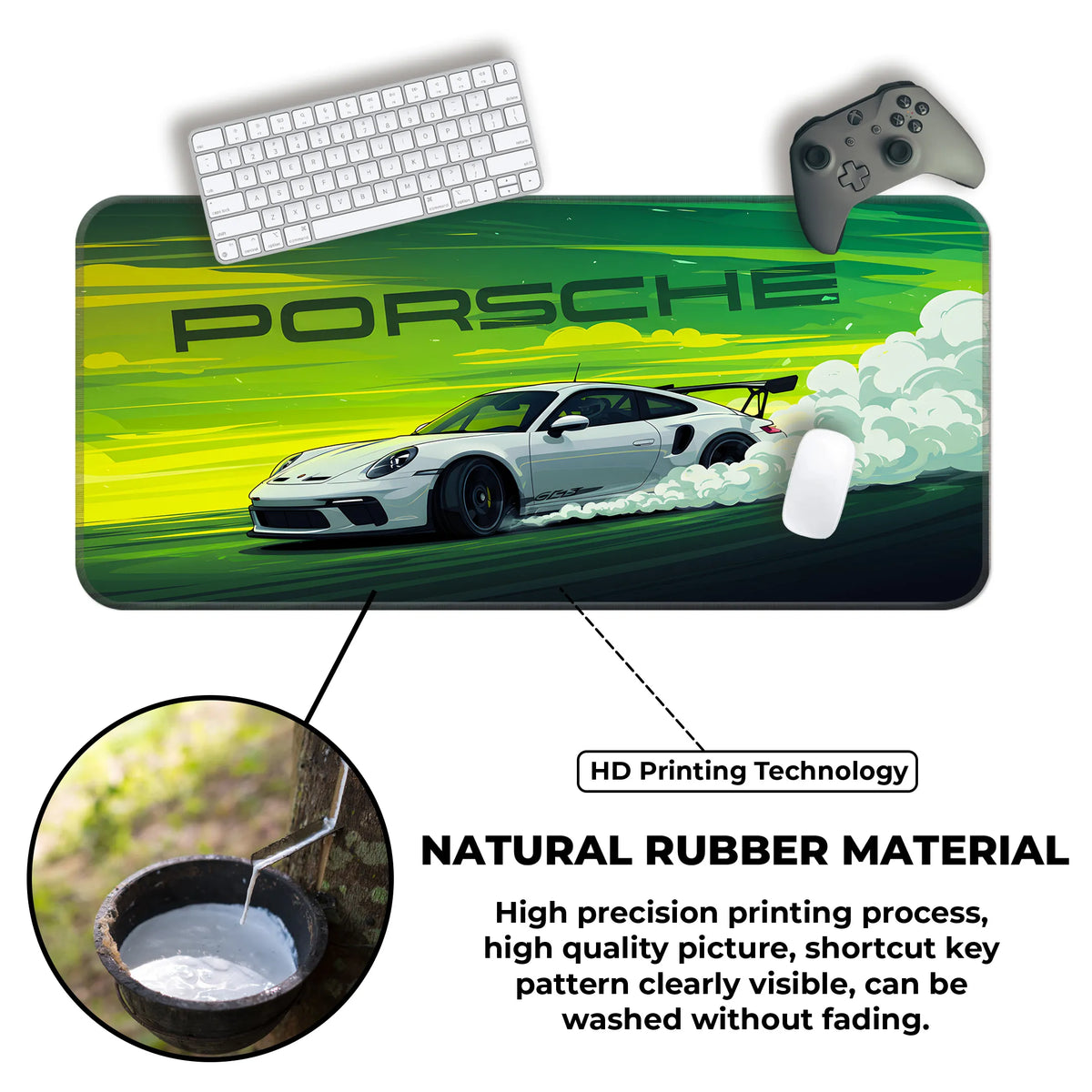Porsche White GT Drift Racing Deskmat