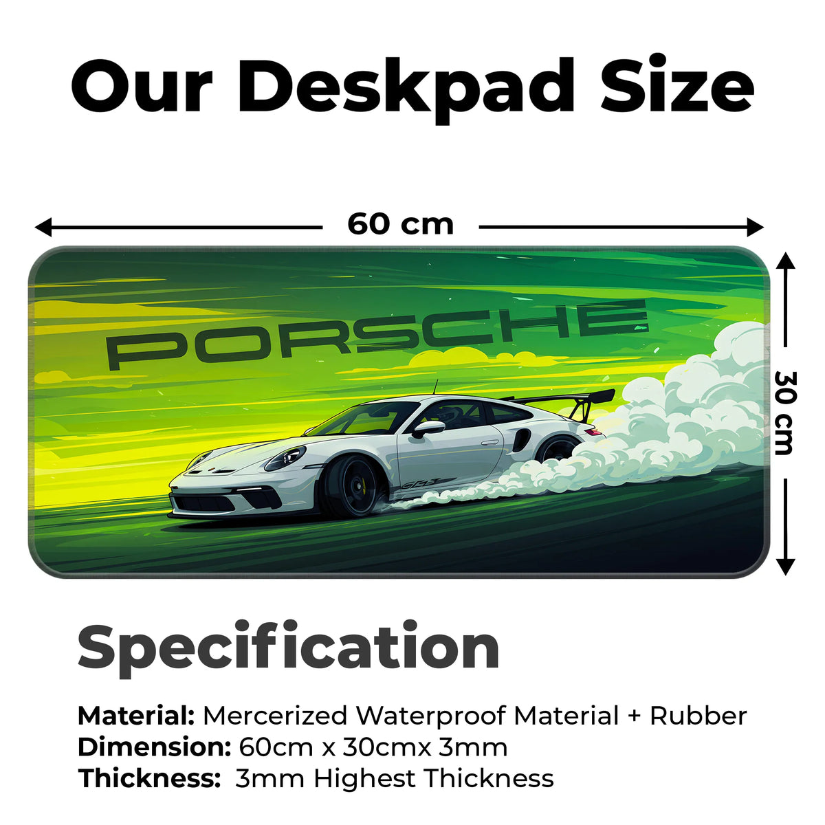 Porsche White GT Drift Racing Deskmat