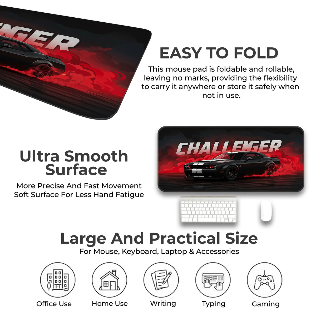 Dodge Challenger Black Drift Muscle Car Deskmat