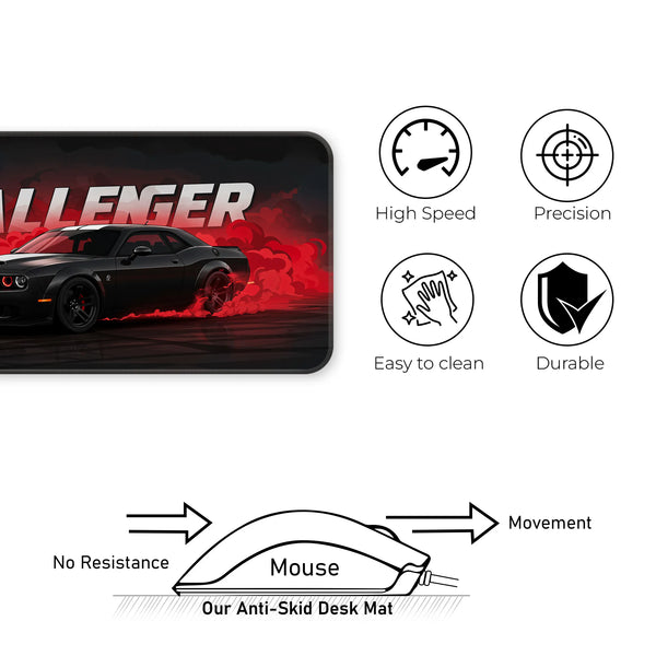 Dodge Challenger Black Drift Muscle Car Deskmat