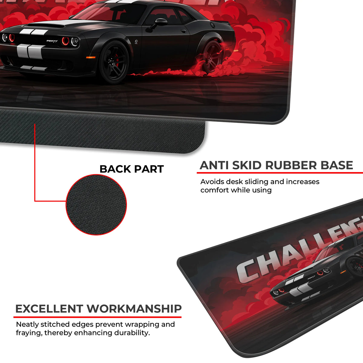 Dodge Challenger Black Drift Muscle Car Deskmat