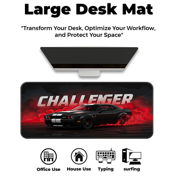 Dodge Challenger Black Drift Muscle Car Deskmat