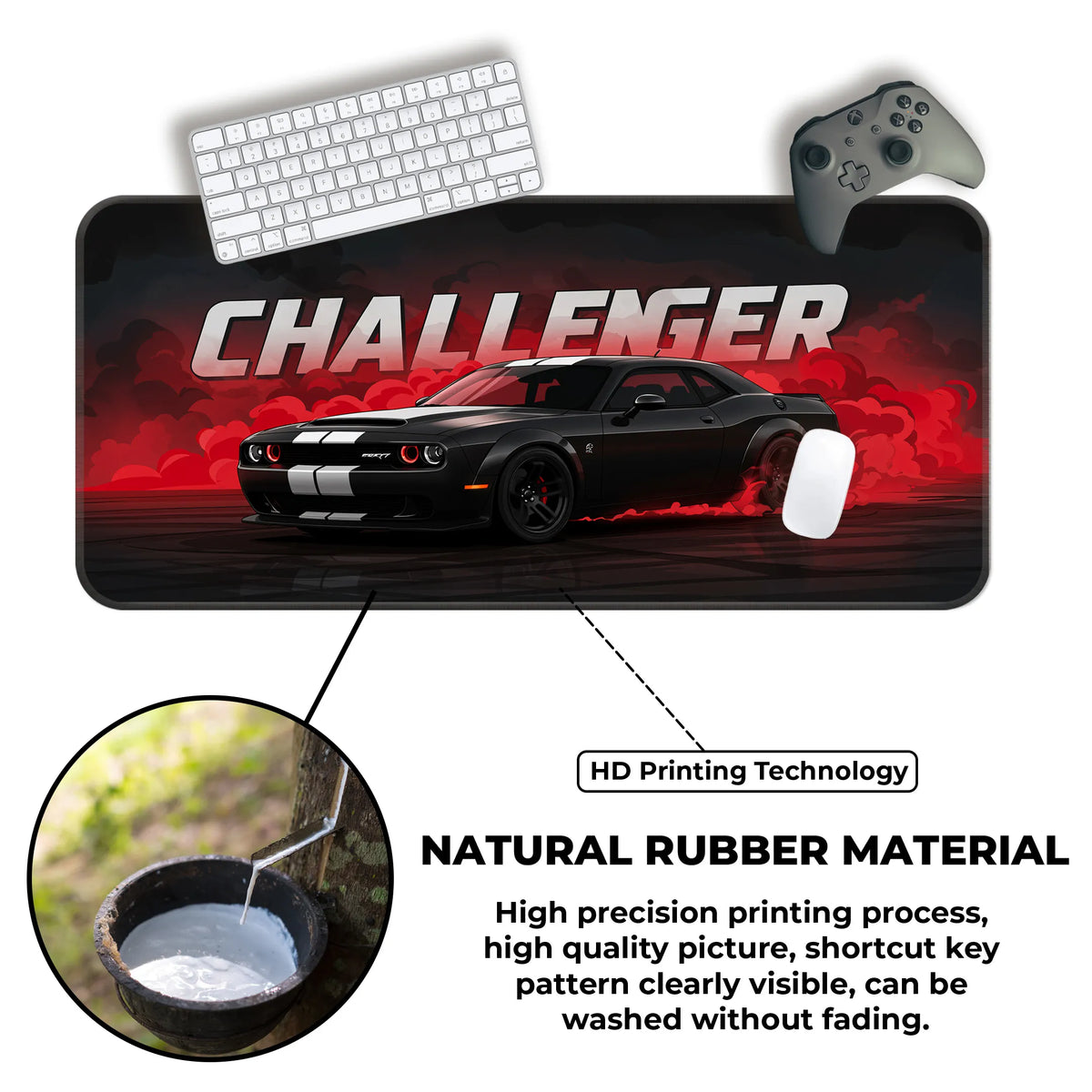 Dodge Challenger Black Drift Muscle Car Deskmat
