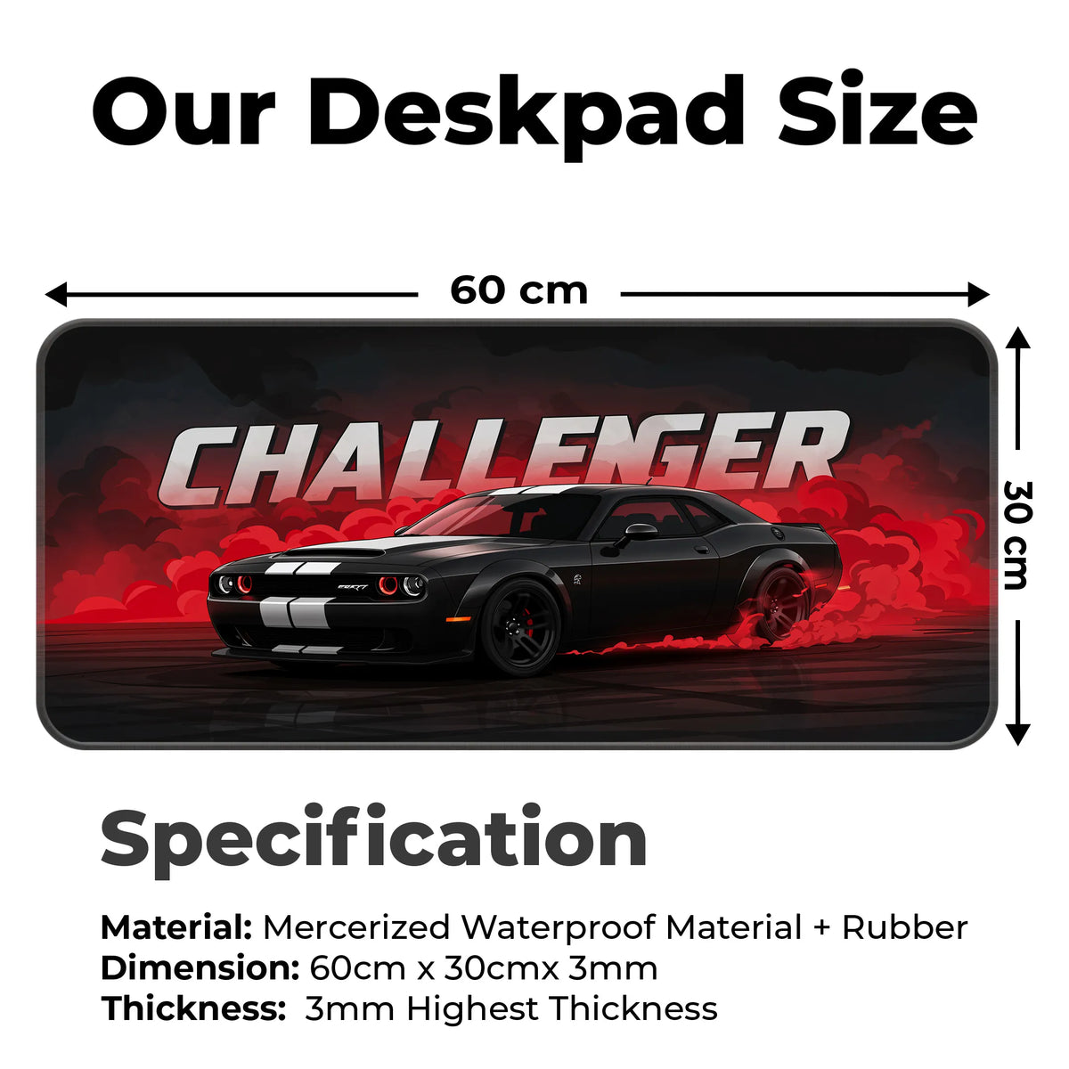 Dodge Challenger Black Drift Muscle Car Deskmat