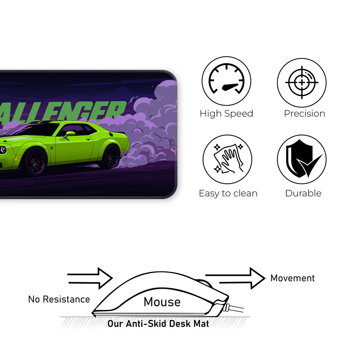 Dodge Challenger Green Drift Racing Deskmat