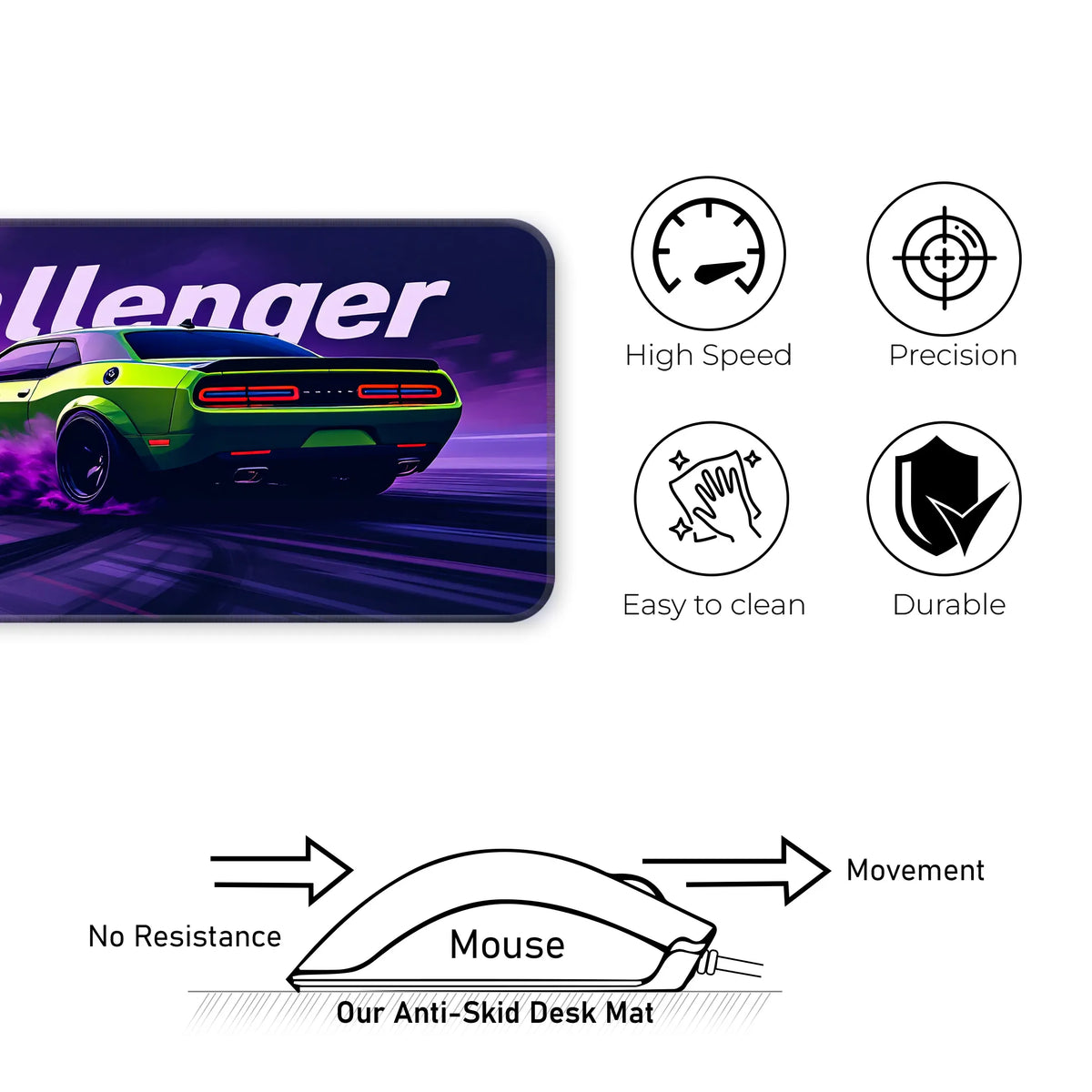 Dodge Challenger Green Drift Muscle Car Deskmat