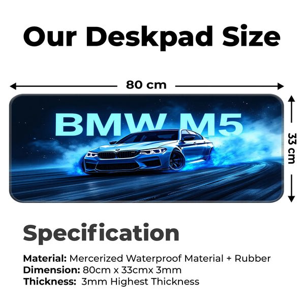 BMW M5 Blue Drift Racing Glow Deskmat