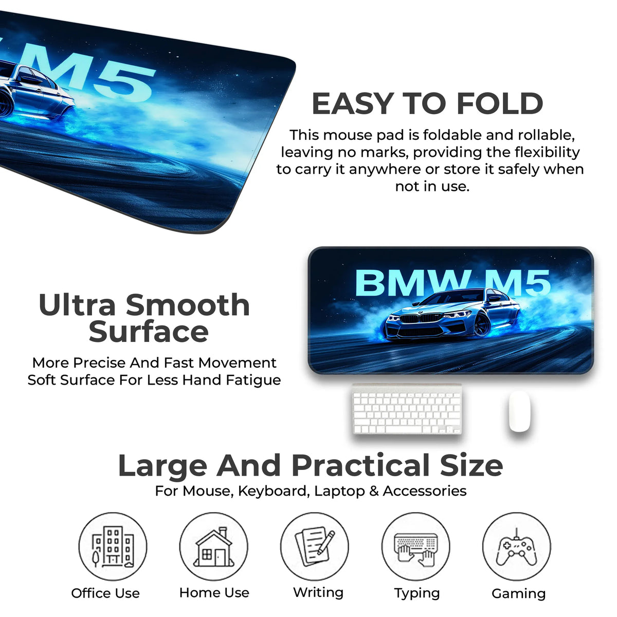 BMW M5 Blue Drift Racing Glow Deskmat