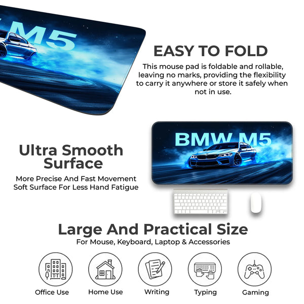 BMW M5 Blue Drift Racing Glow Deskmat