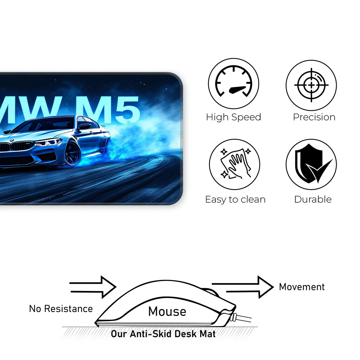 BMW M5 Blue Drift Racing Glow Deskmat