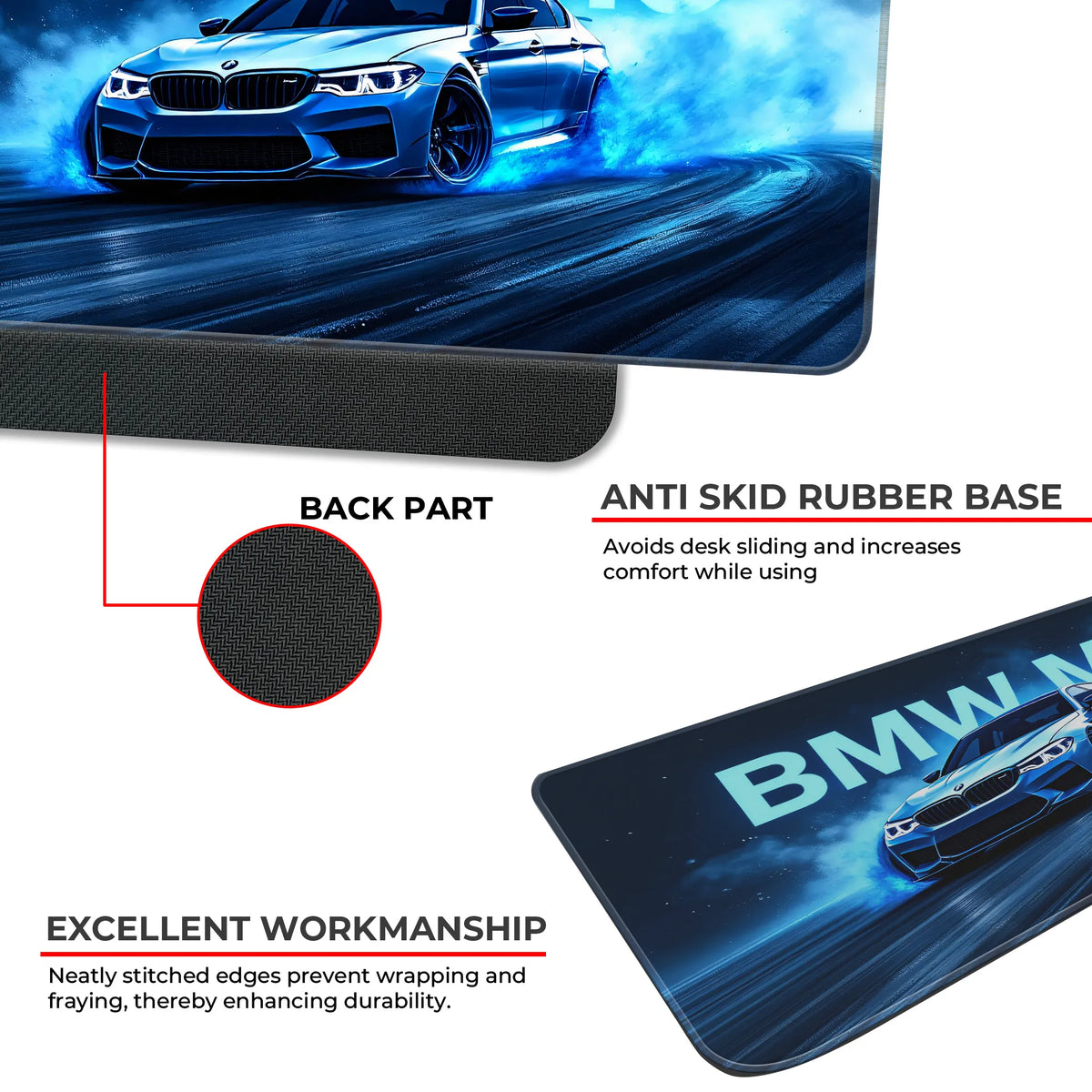 BMW M5 Blue Drift Racing Glow Deskmat