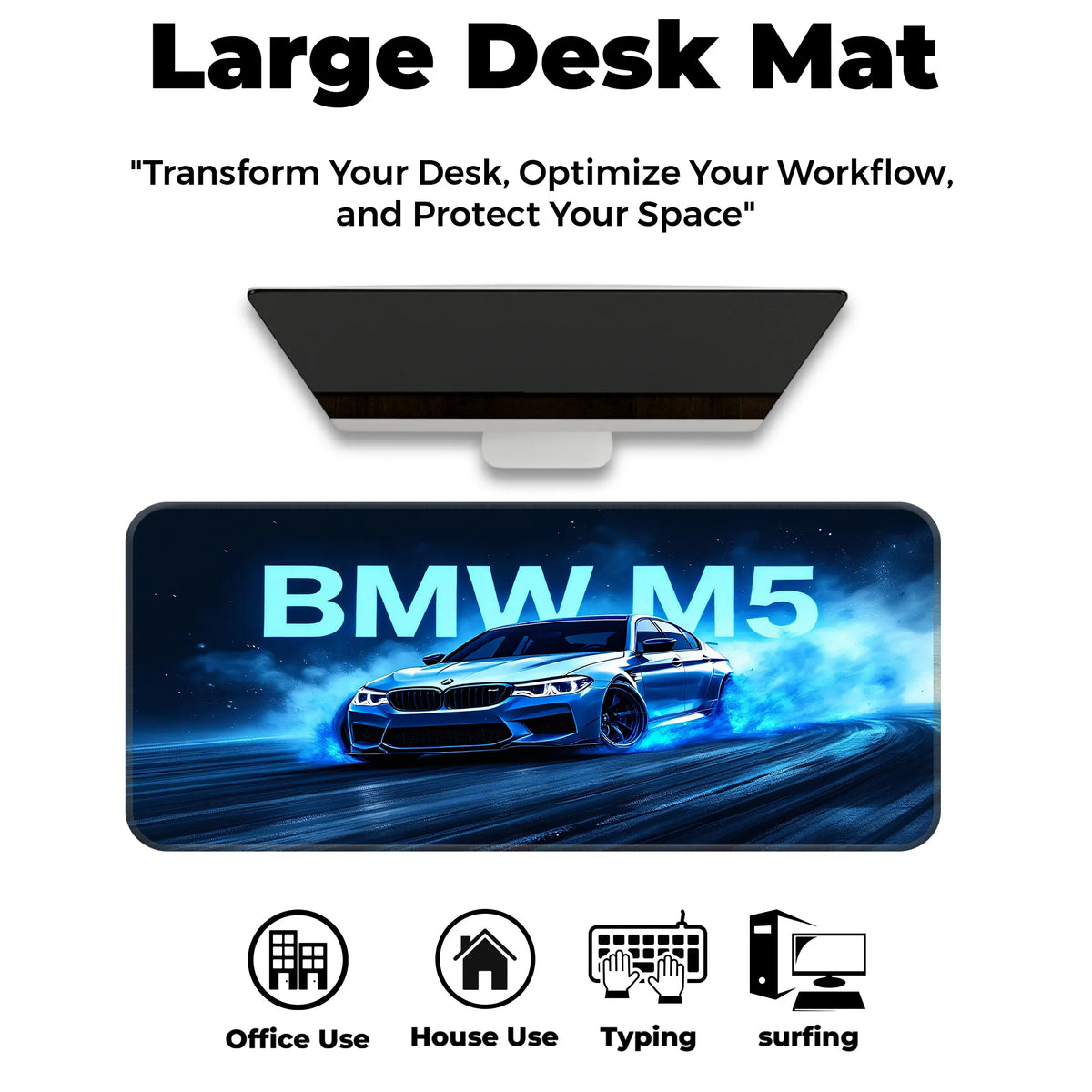 BMW M5 Blue Drift Racing Glow Deskmat