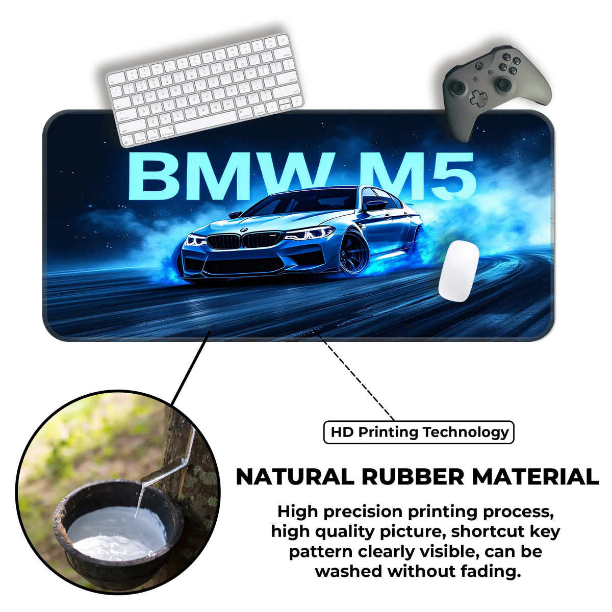 BMW M5 Blue Drift Racing Glow Deskmat