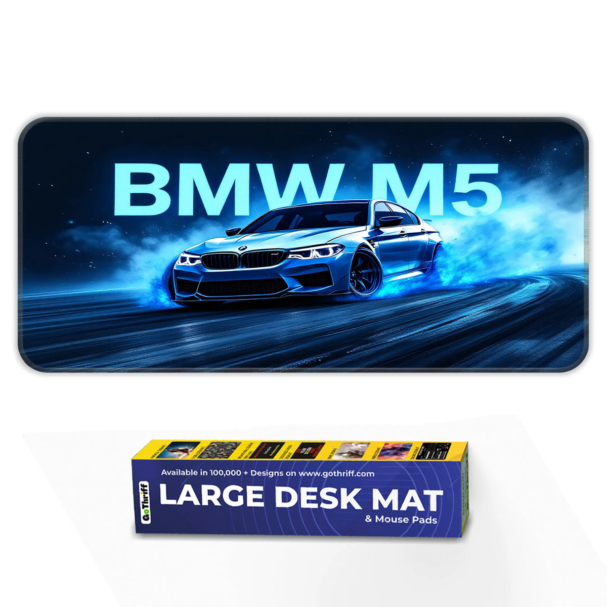 BMW M5 Blue Drift Racing Glow Deskmat