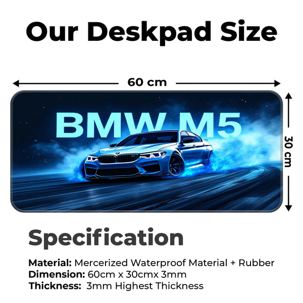 BMW M5 Blue Drift Racing Glow Deskmat