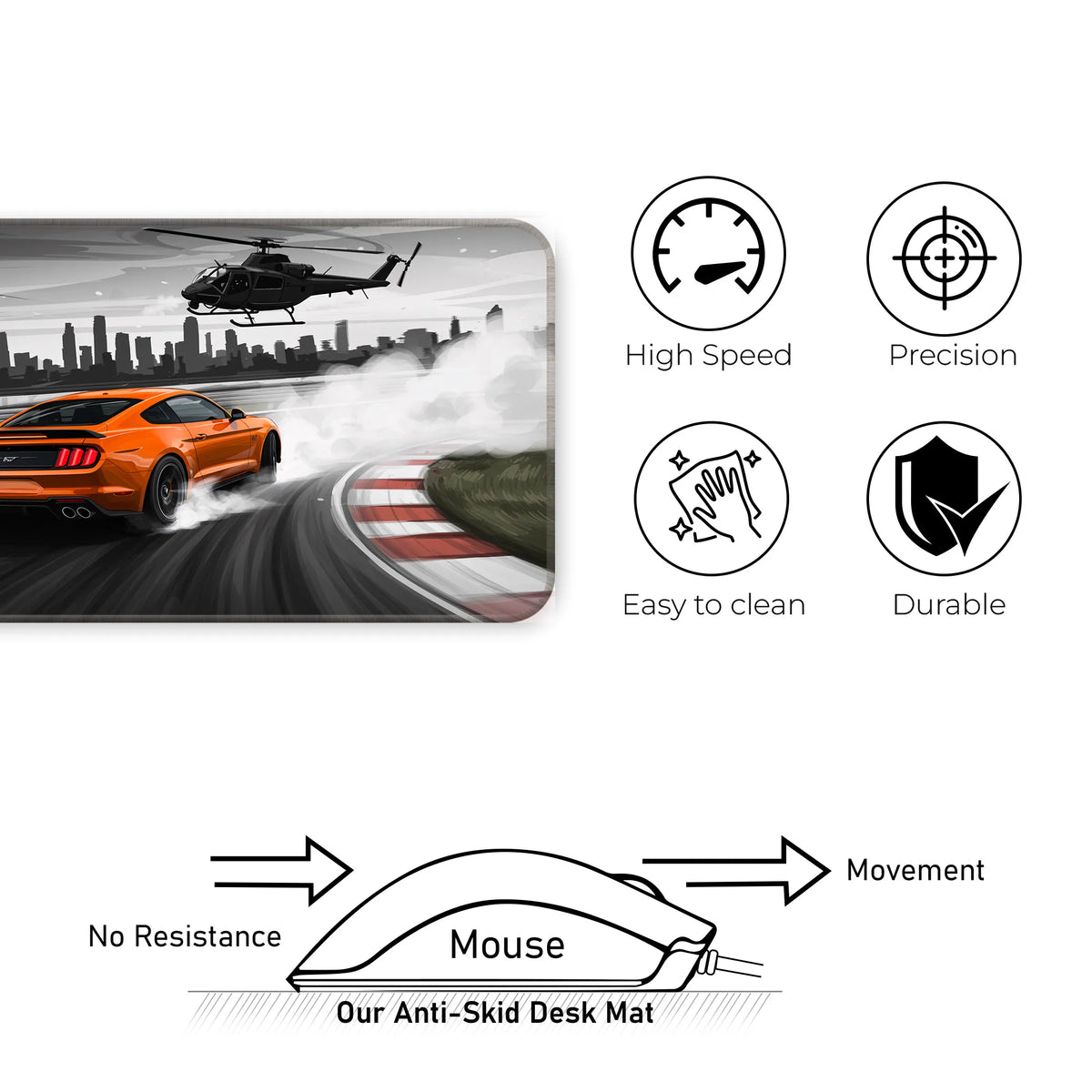 Ford Mustang Drift Action Deskmat – City Chase Edition