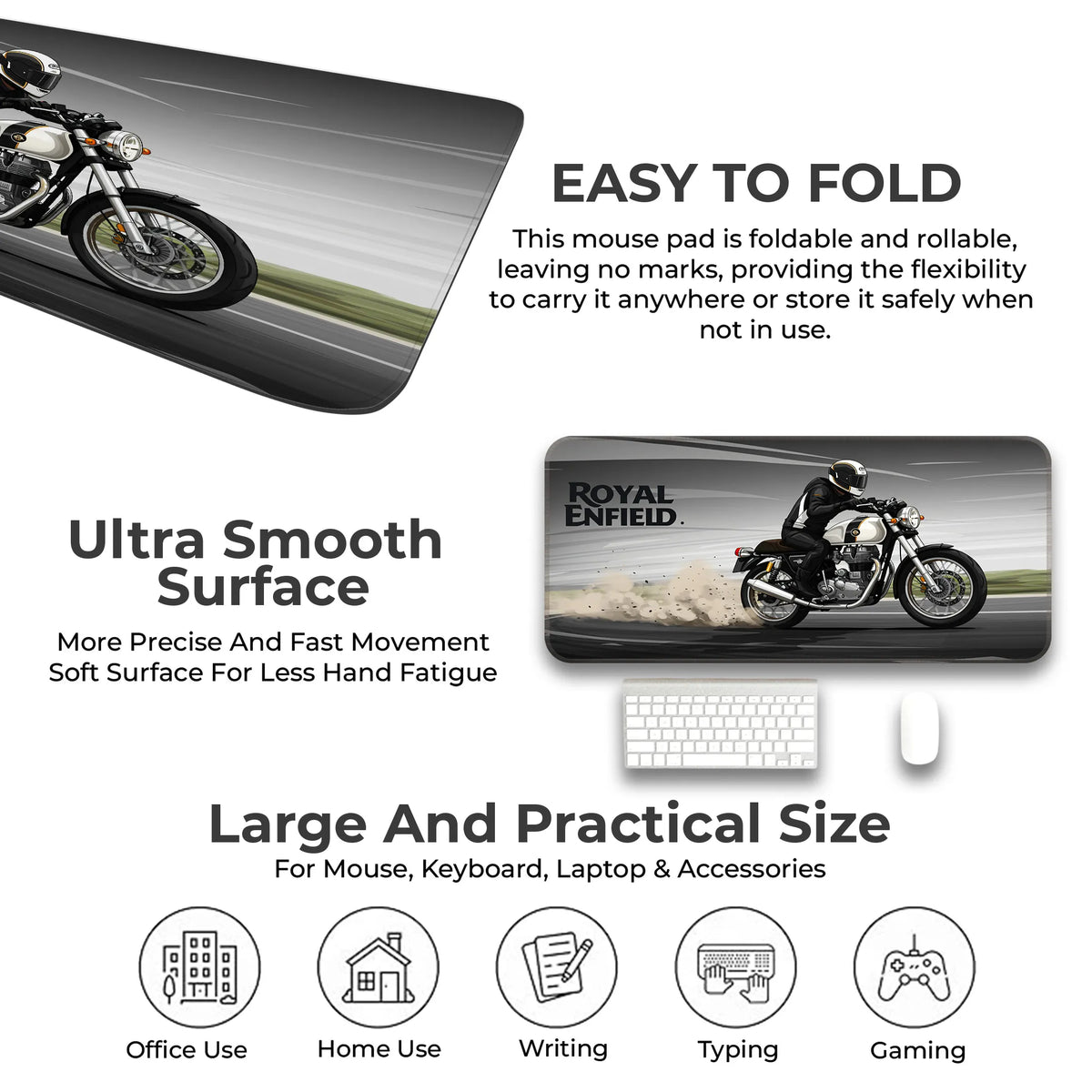 Royal Enfield Classic White Drift Motorcycle Deskmat