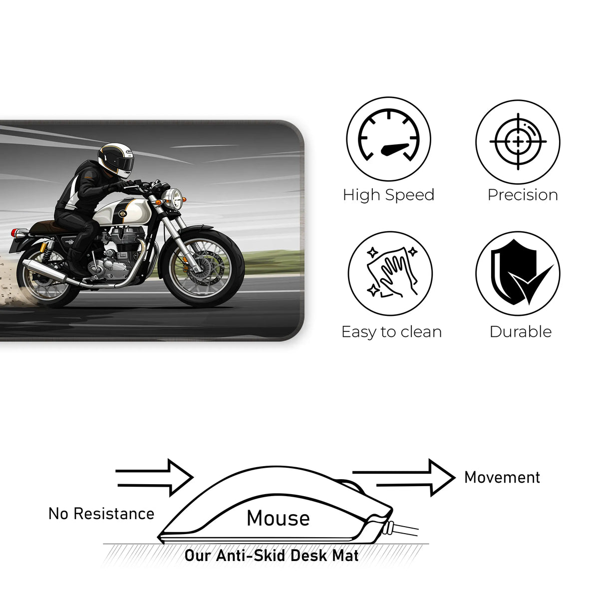 Royal Enfield Classic White Drift Motorcycle Deskmat
