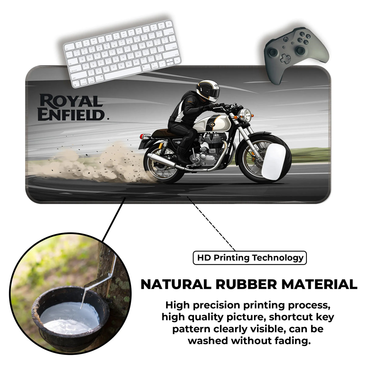 Royal Enfield Classic White Drift Motorcycle Deskmat