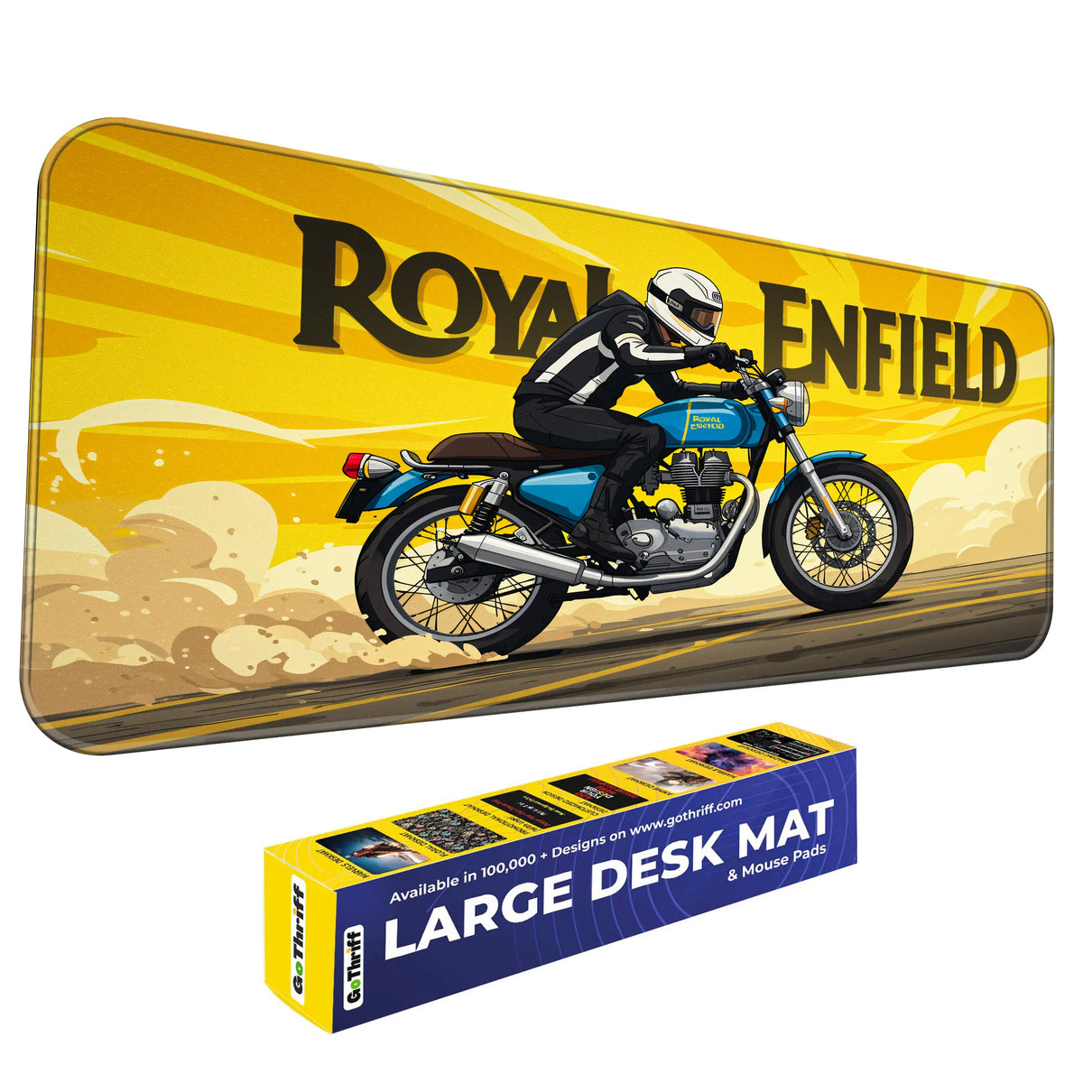 Royal Enfield Classic Blue Motorcycle Retro Deskmat